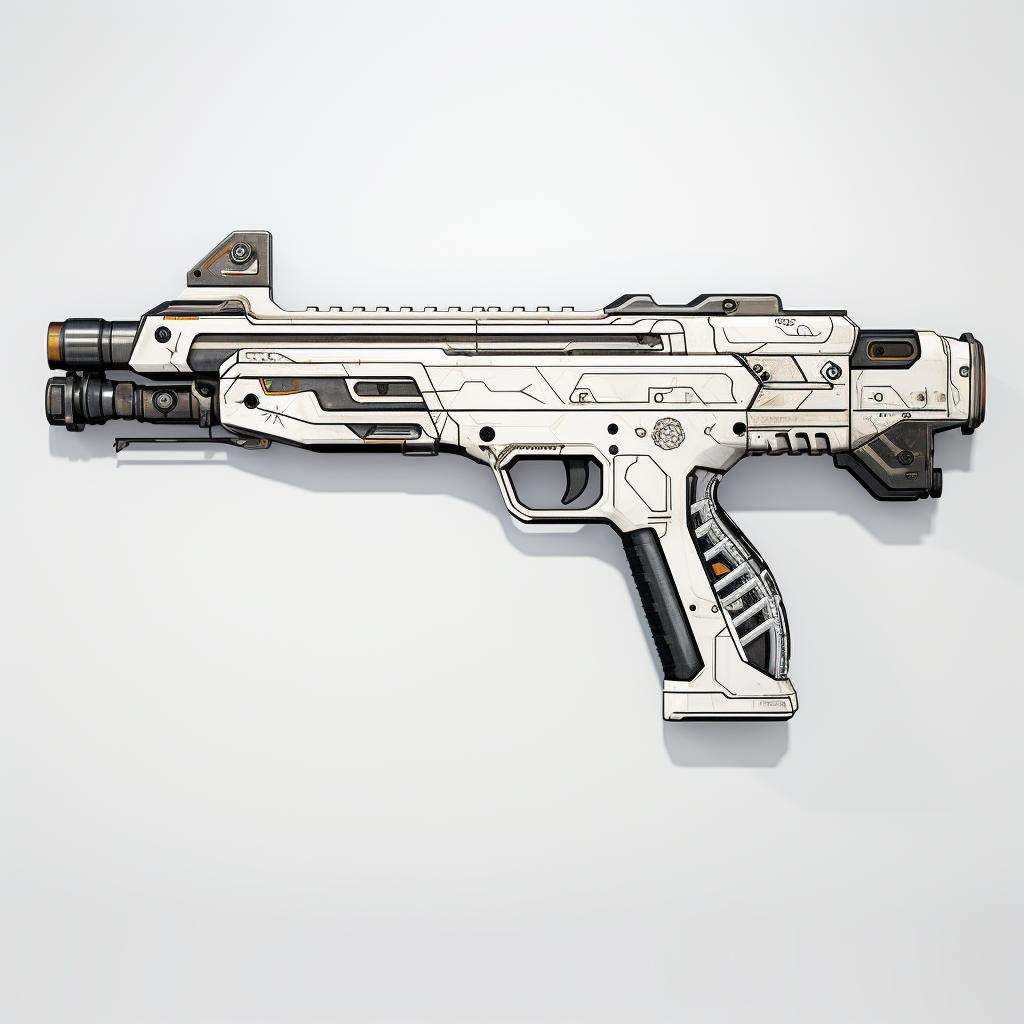 Futuristic submachine gun with angel engravings