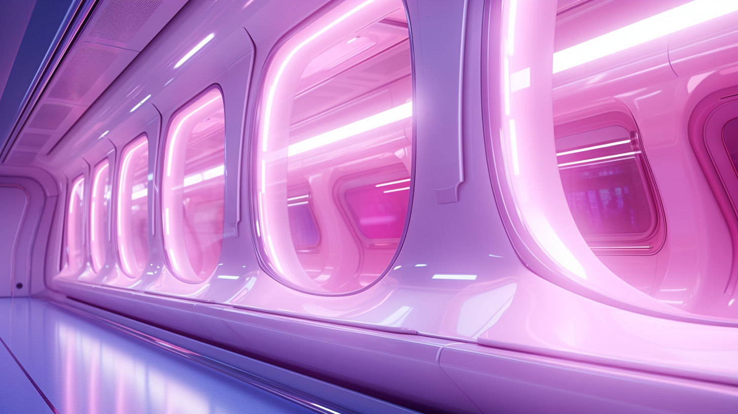 Side view of a futuristic subway train window