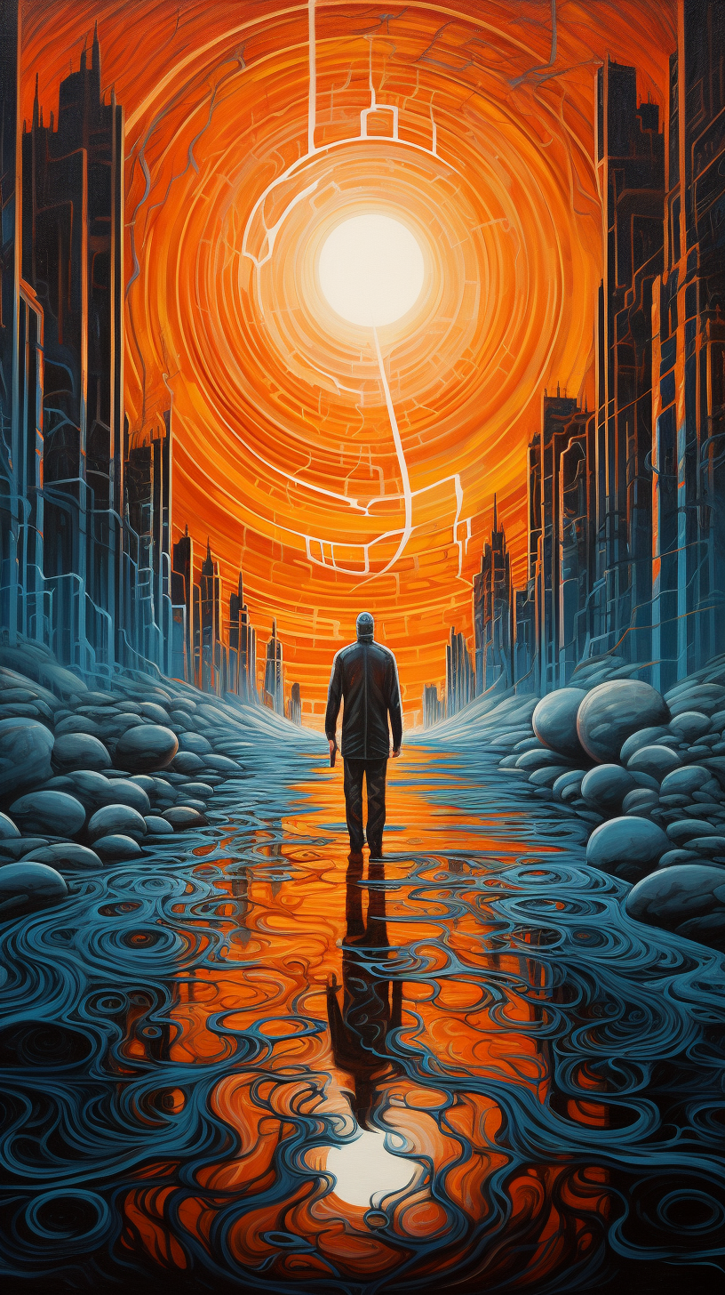 Abstract painting of a man at his destination