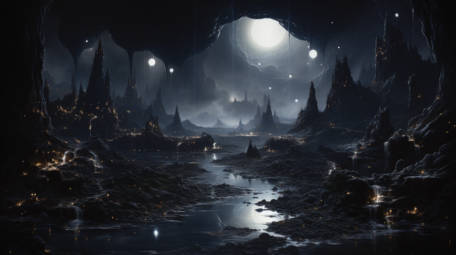 Image of a dark futuristic water landscape artwork