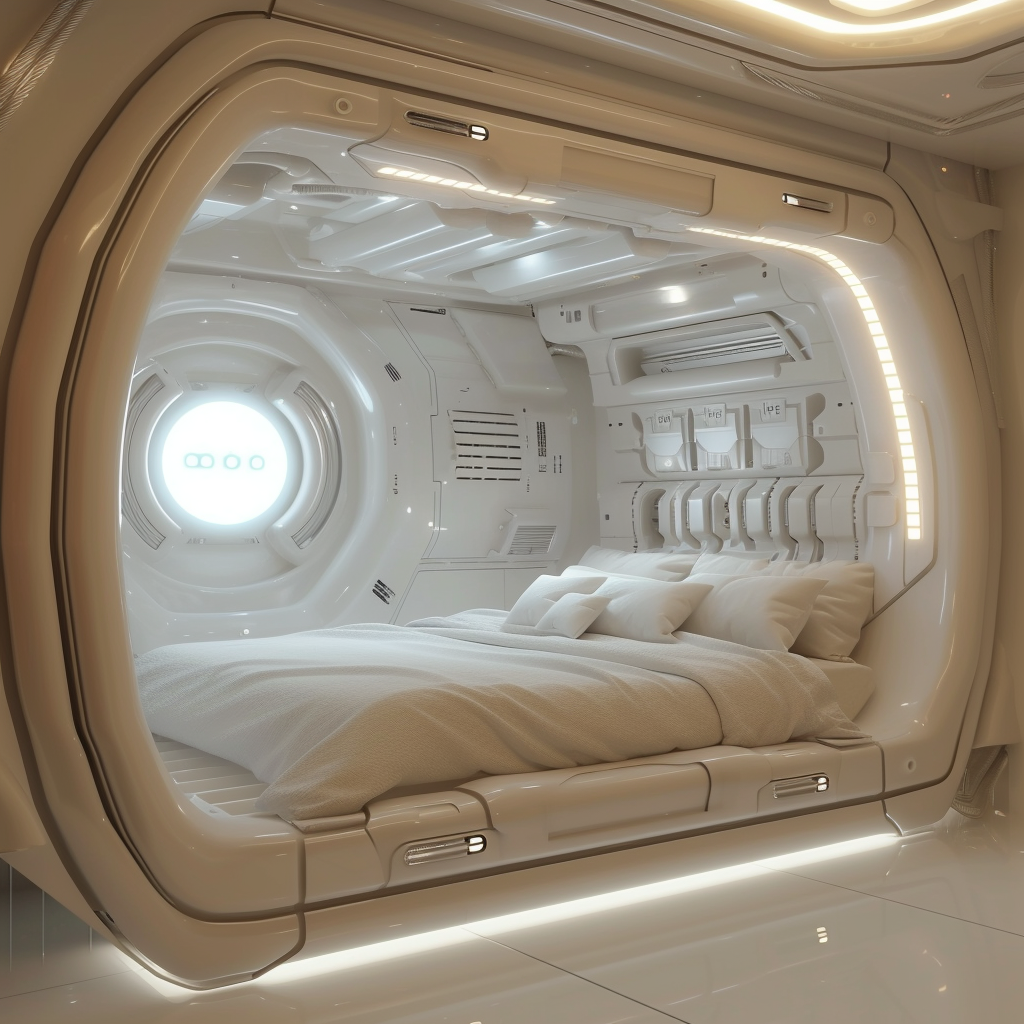 Futuristic white bed with latest technology