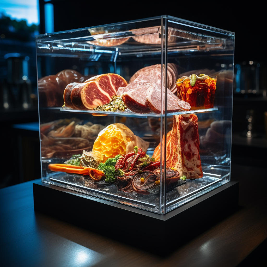 Wax Model of Charcuterie Board displayed in futuristic sci-fi museum