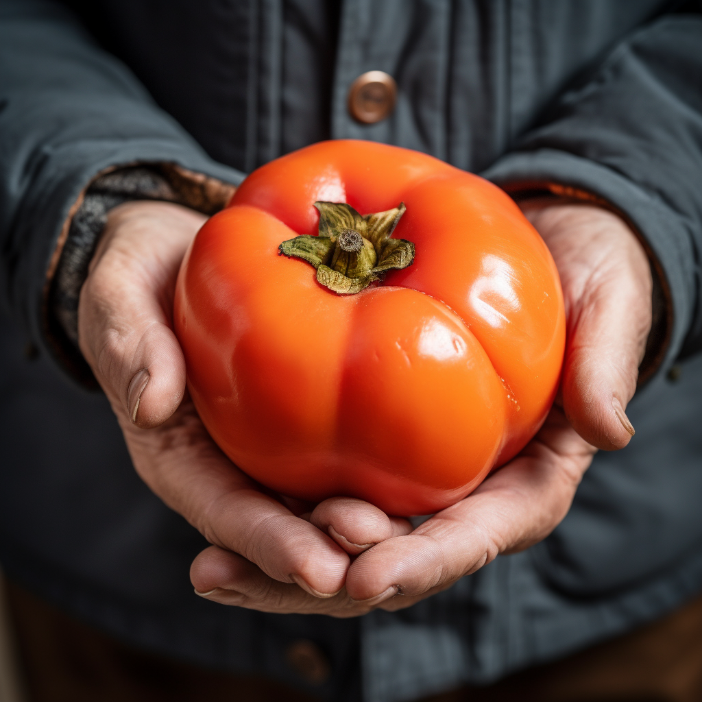 Fresh Fuyu Persimmon With Hands