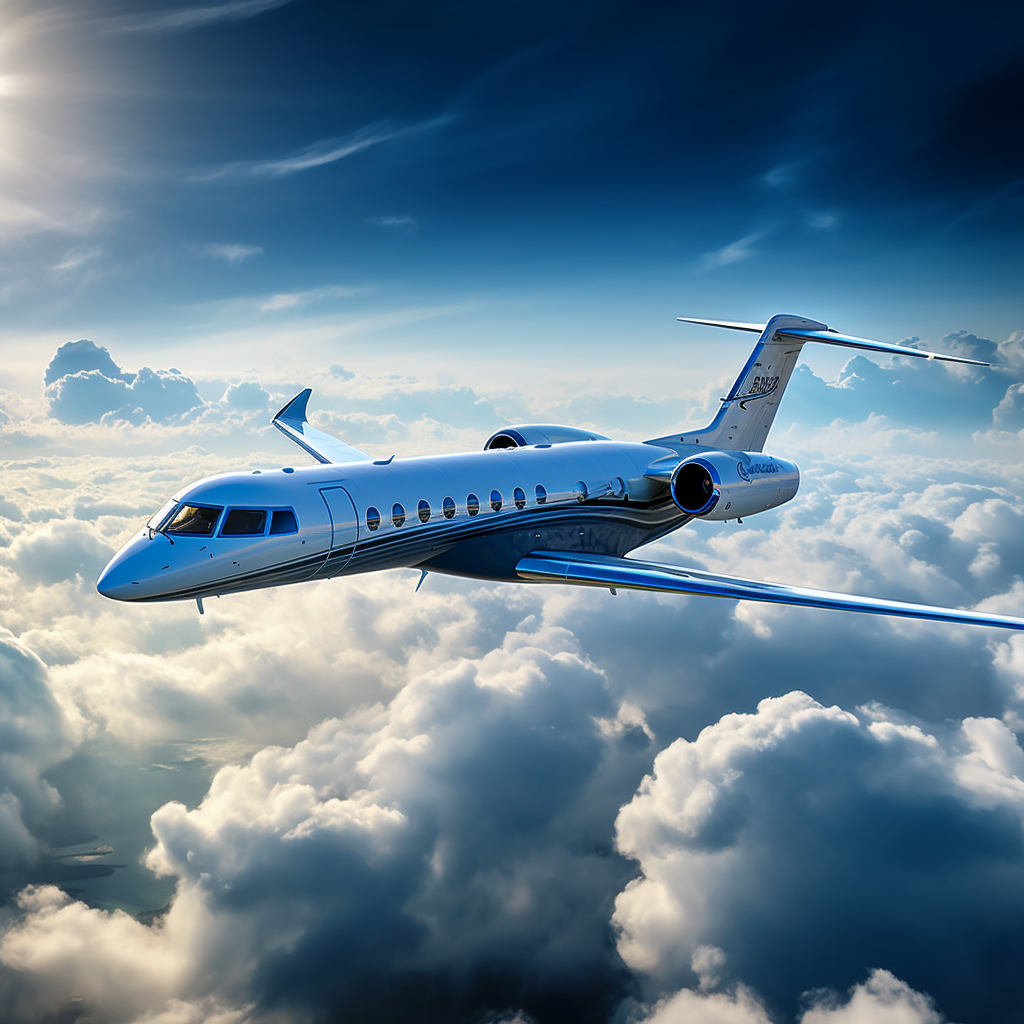 Gulfstream G650 airplane with newspaper livery in blue skies