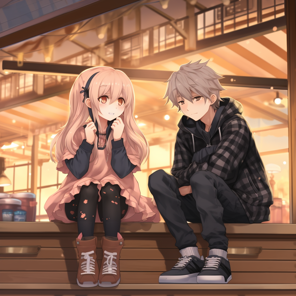 Blonde anime girl tells boy to wear shoes at hangout