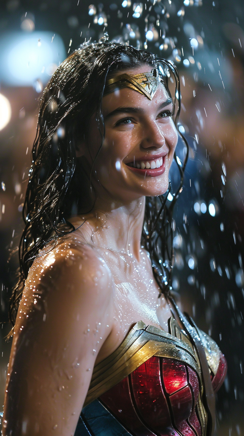 Gal Gadot in champagne-soaked evening gown