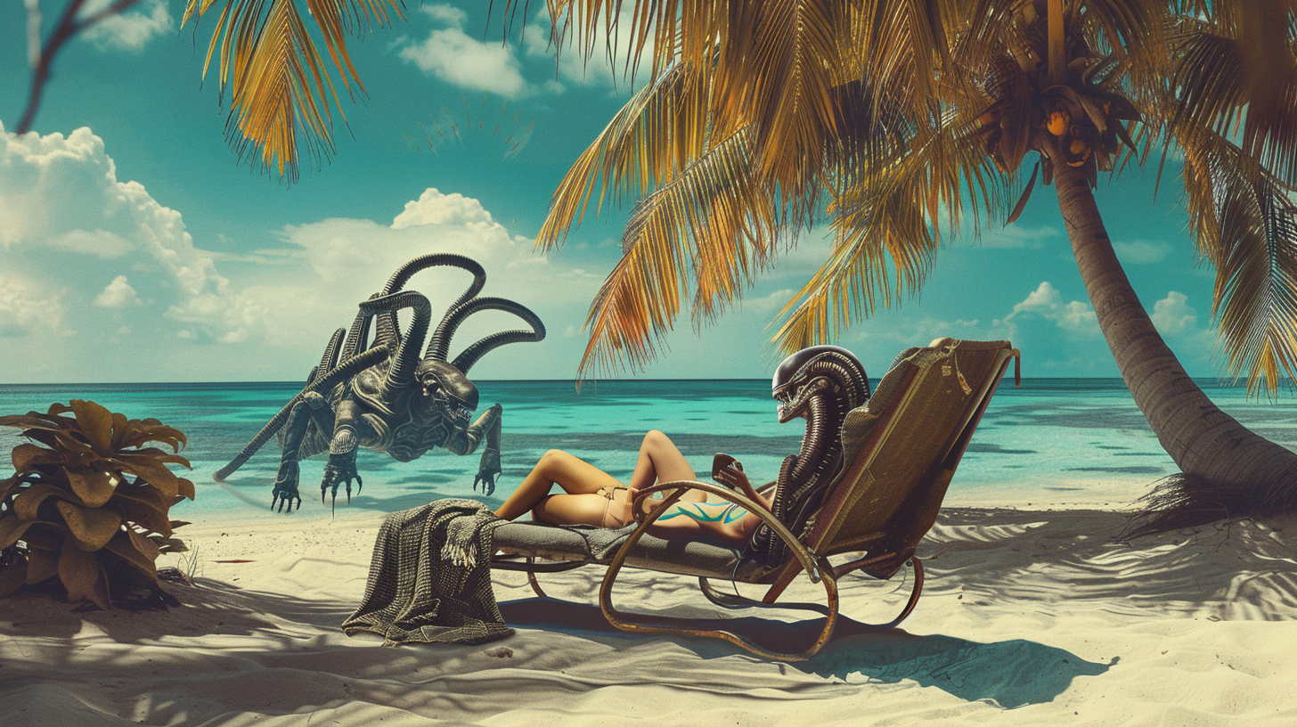 Galaxina Xenomorph Beach Aruba Illustration