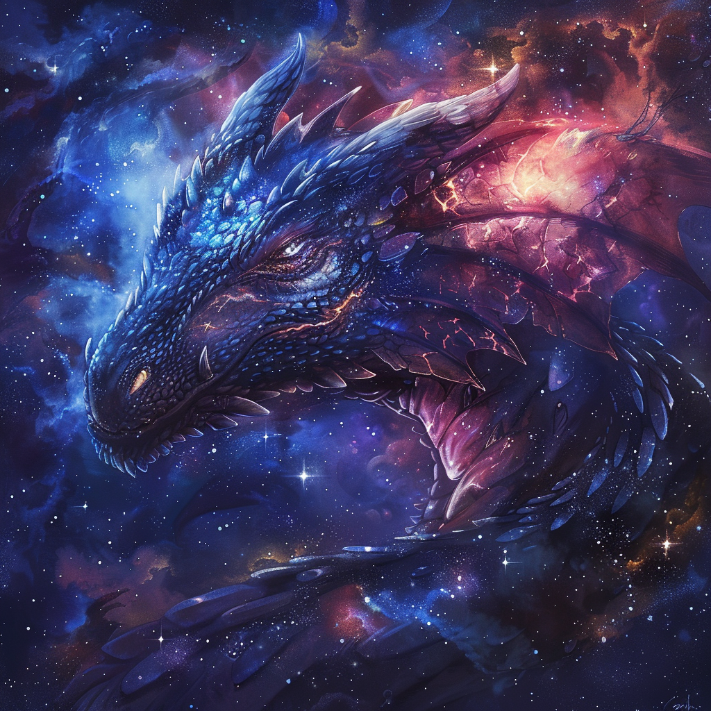 Dragon demon face in galaxy print