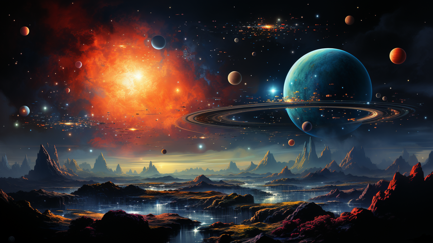 Saturn and Stars in Colorful Galaxy Illustration