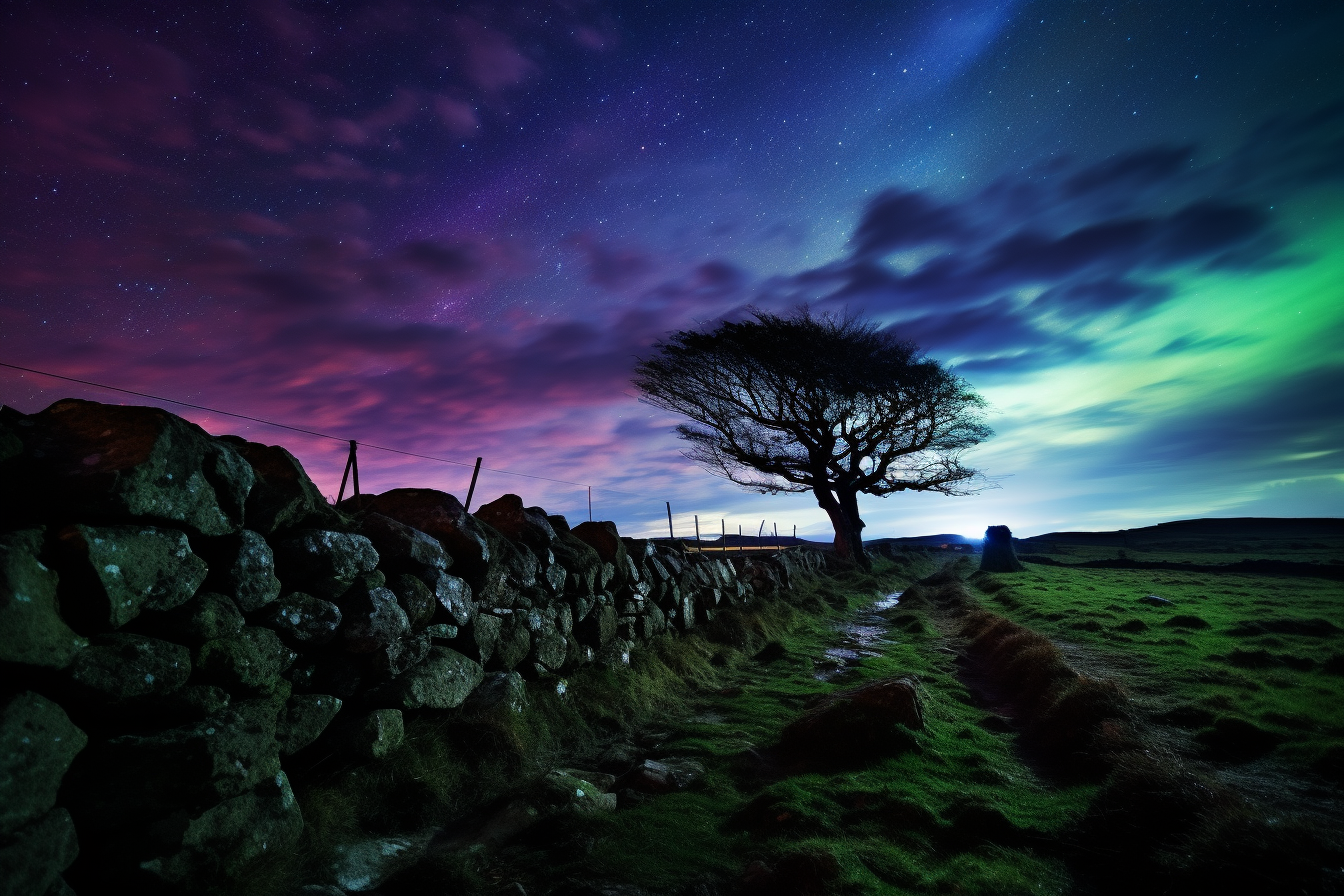 Galician landscape with mesmerizing Northern Lights