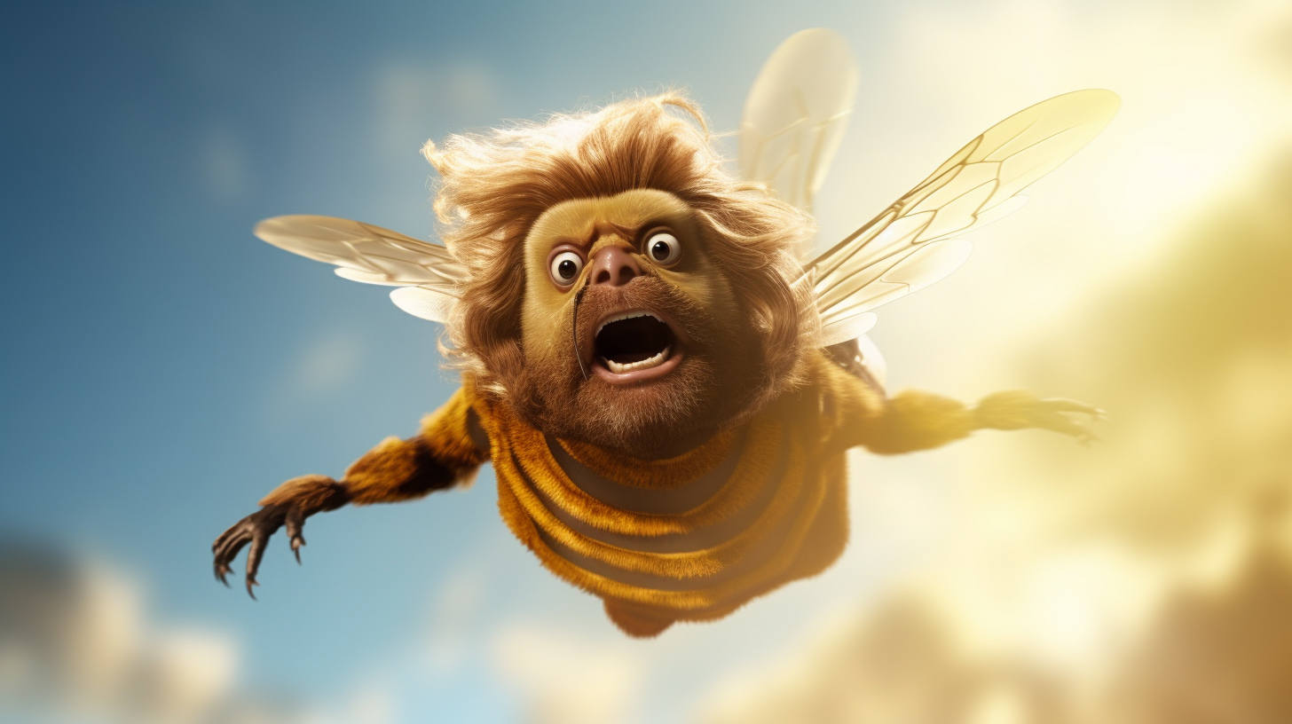 Zach Galifianakis as a photorealistic flying bee