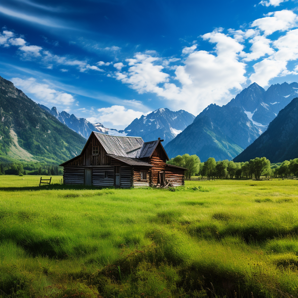 Beautiful Gambrel Roof Cabin in Grassy Meadow