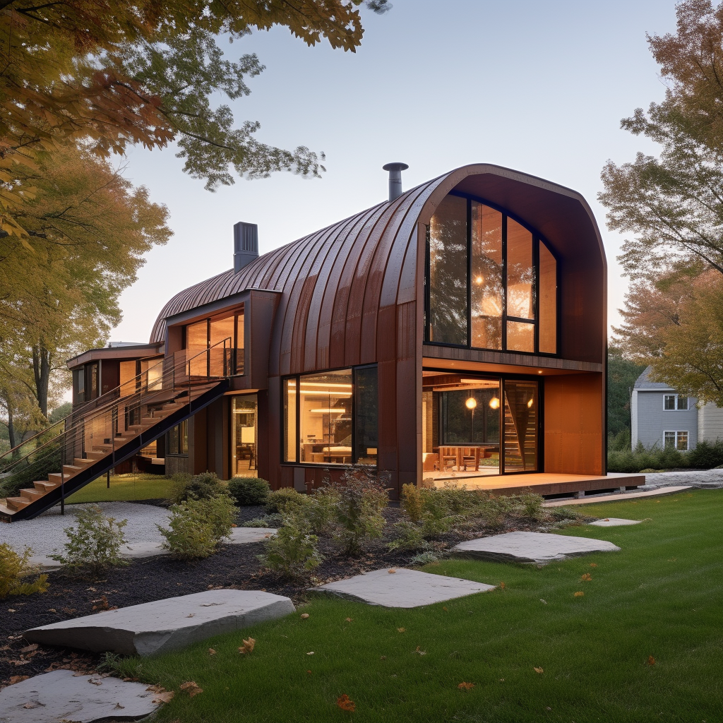 Beautiful log cabin with modern corten steel addition