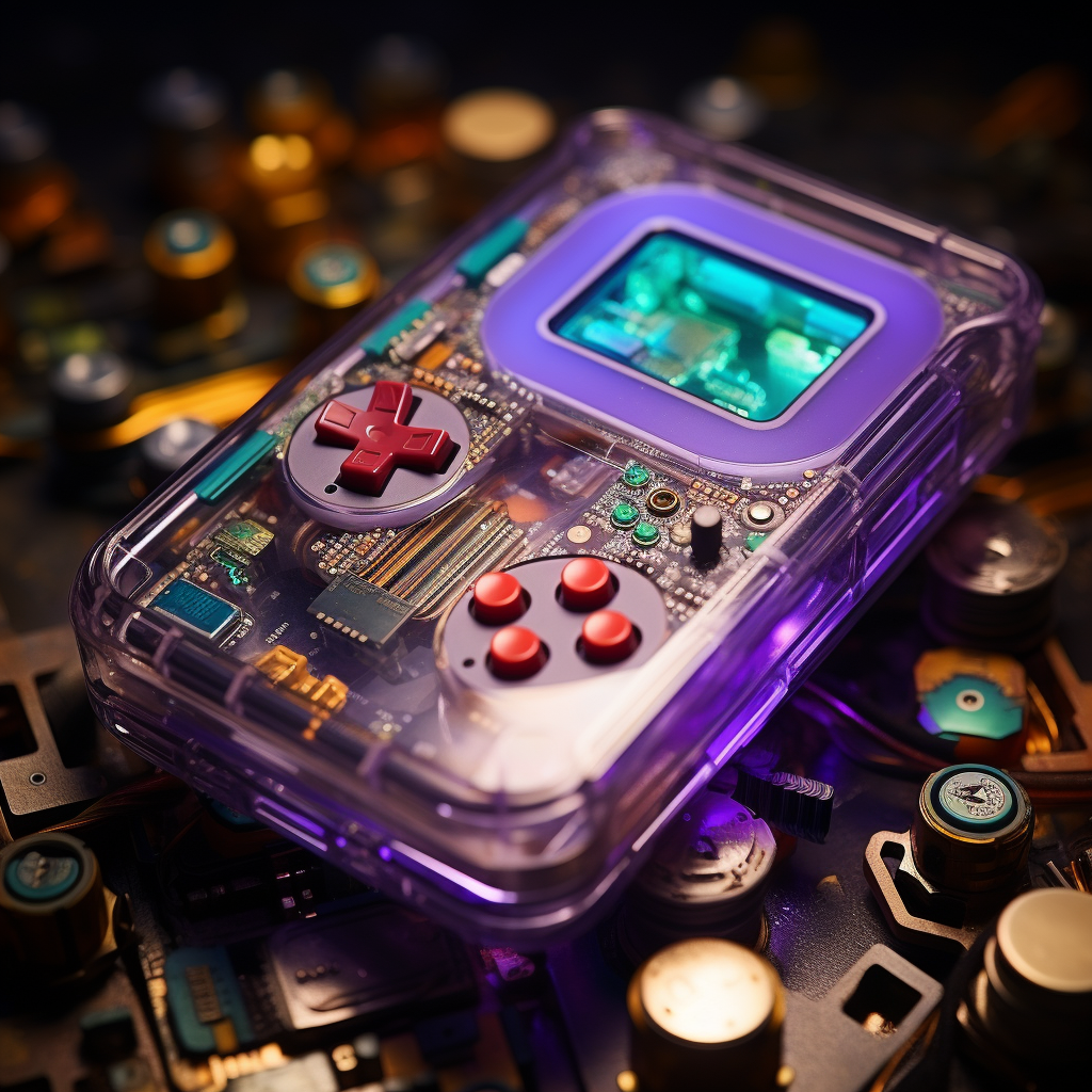 Close-up of Game Boy Console with Transparent Shell