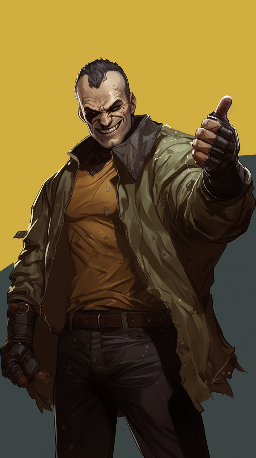 Game character with bat giving thumbs up