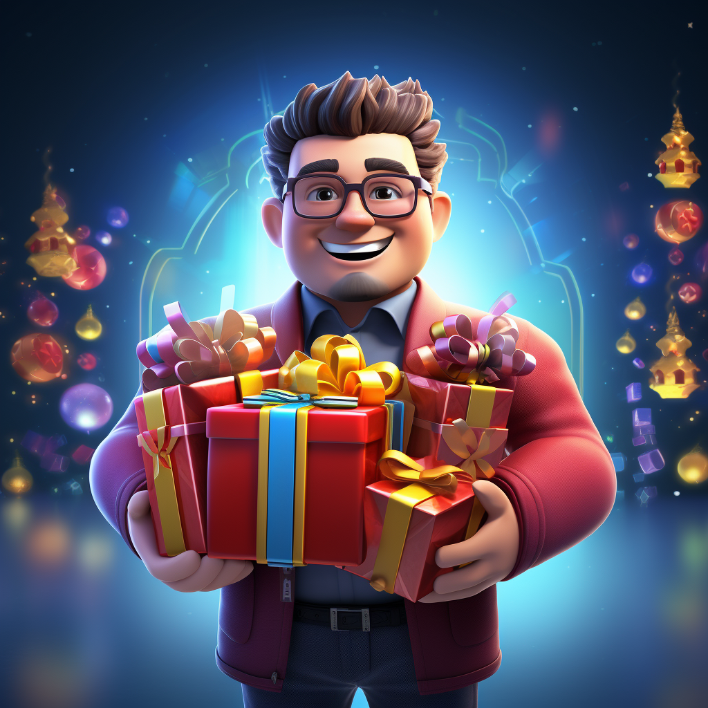 3D game character holding a gift