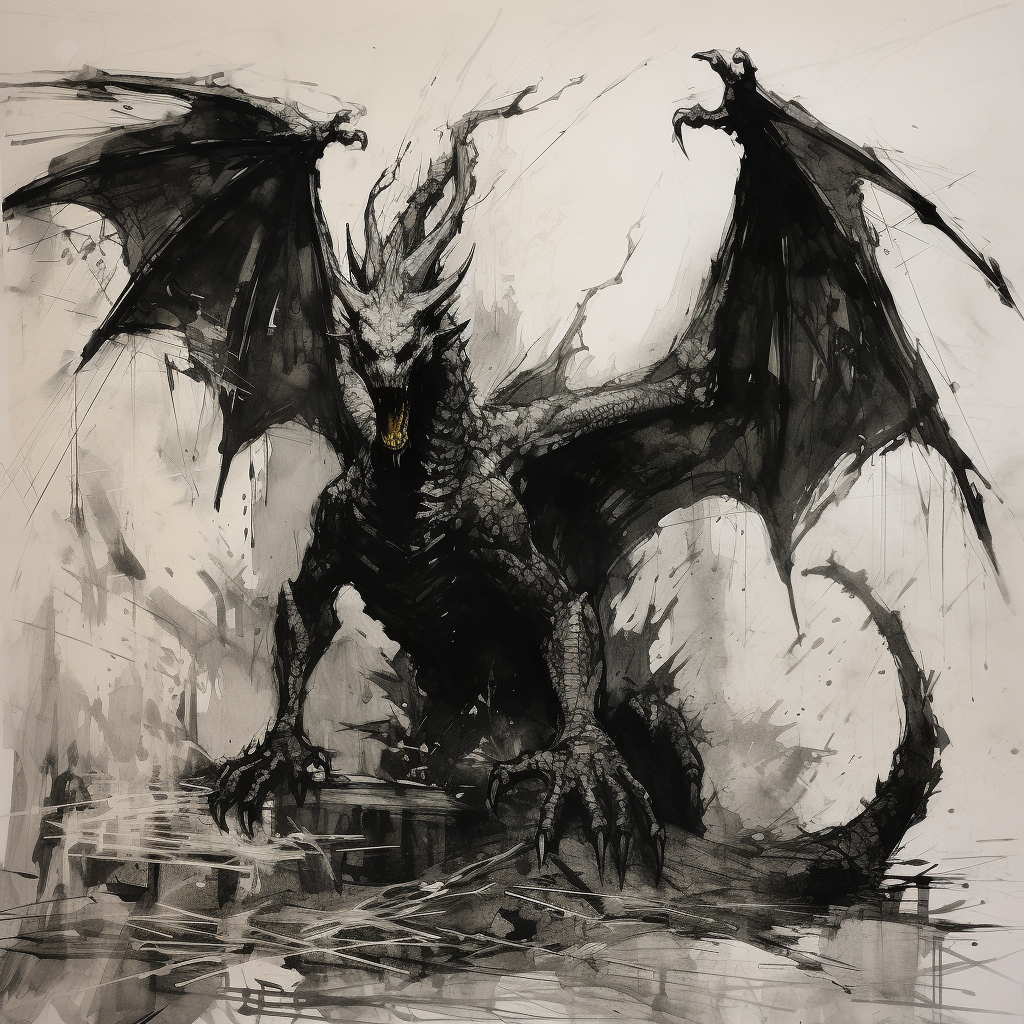 Abstract Dragon Sketch in Dramatic Perspective