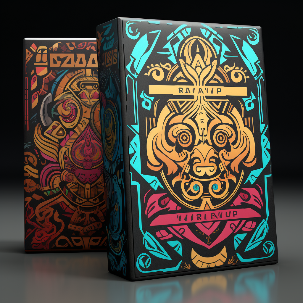 Game packaging with Maori symbols and colors