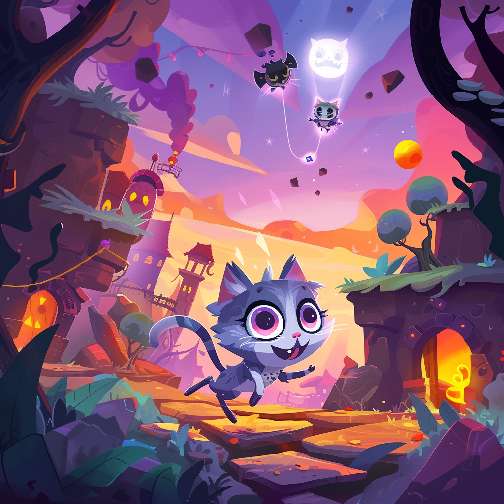 Game runner cat fantasy background