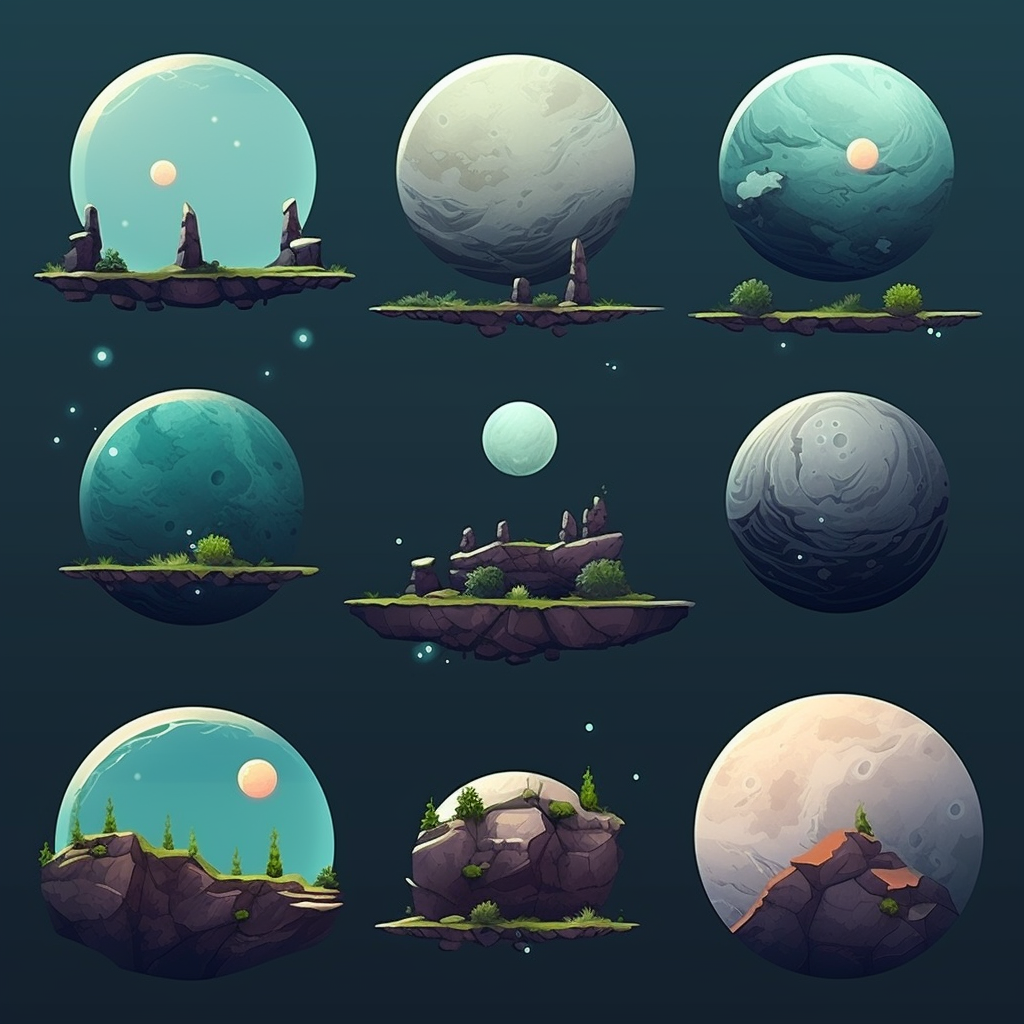 Game elements for 32bit game on a planet