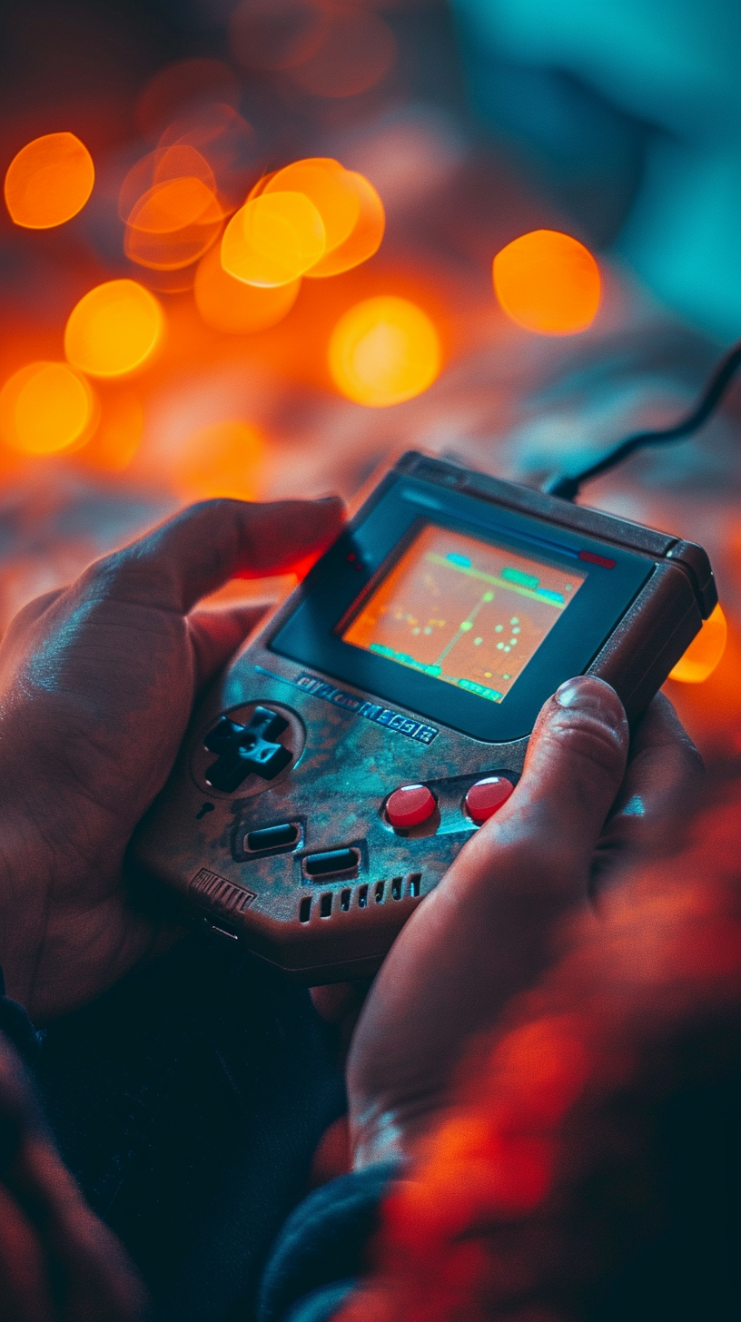 Hands Playing Gameboy, Screen Lighting Up