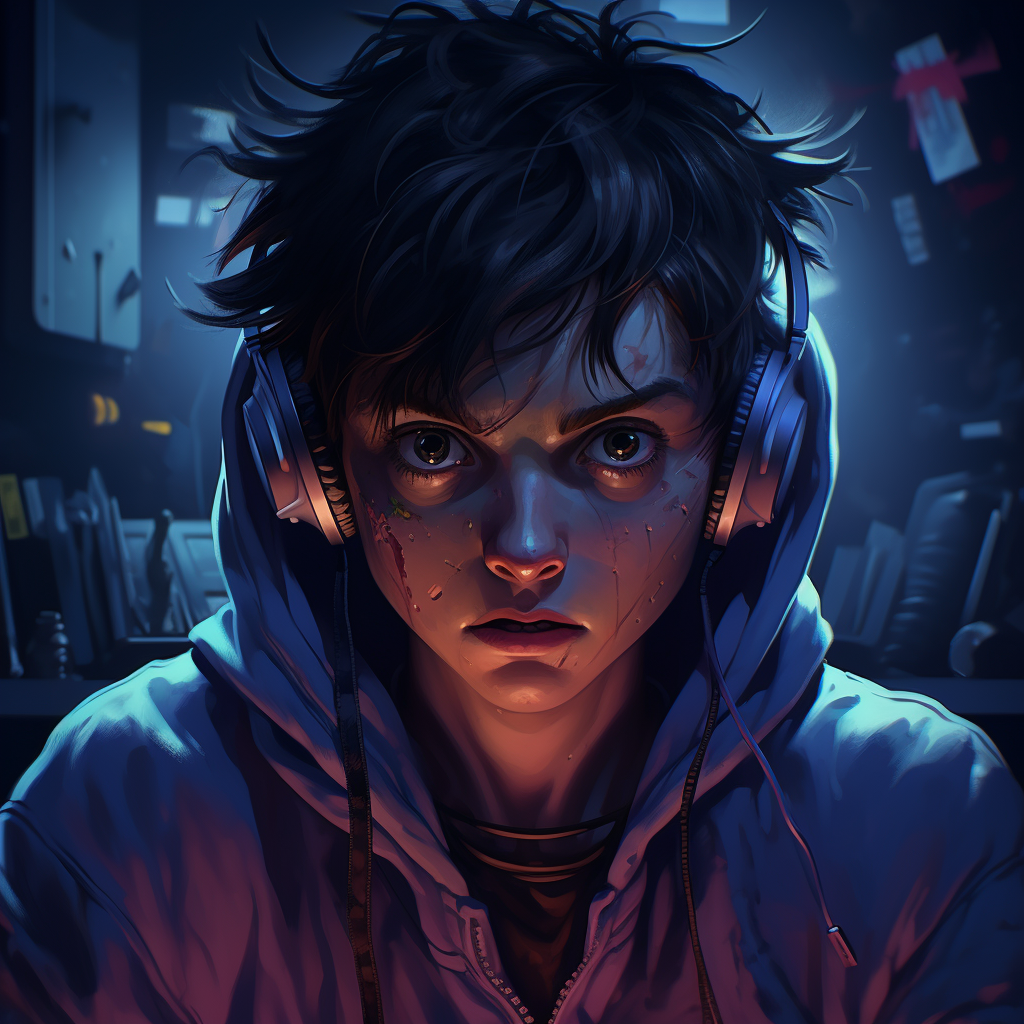 Closeup of Gamer Boy in Horror Gaming Scene