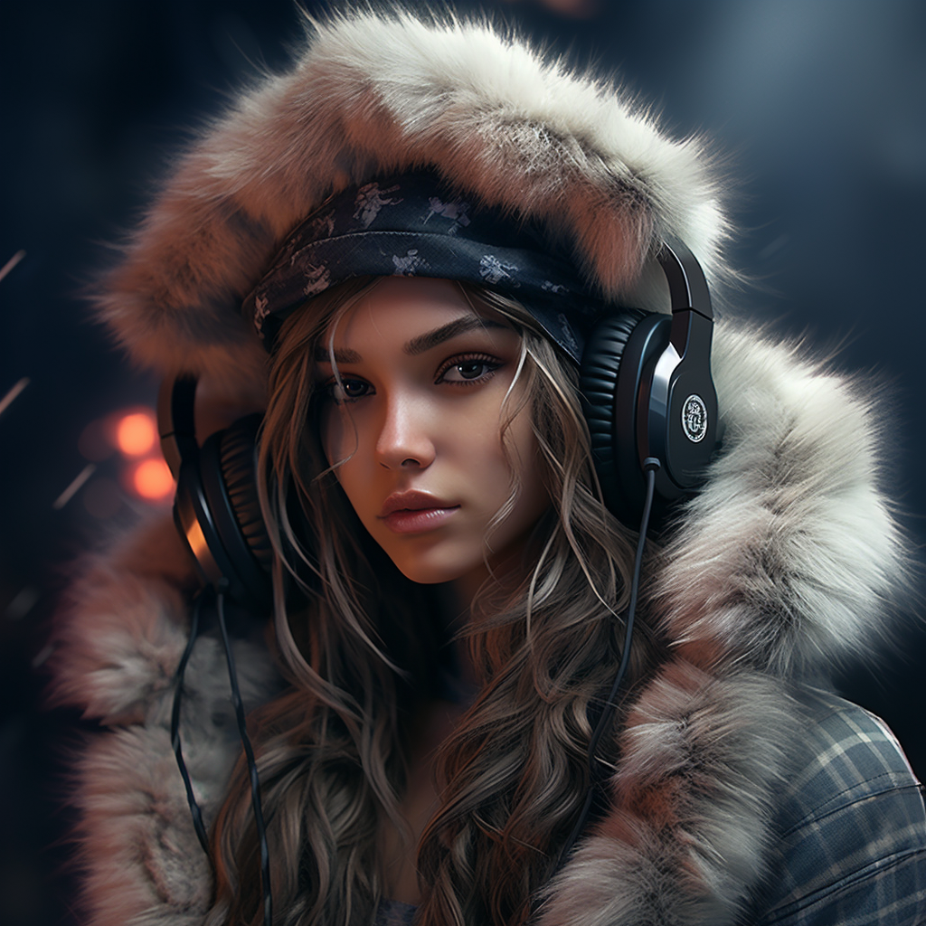 Commusinst gamer girl with fur hat and headphones