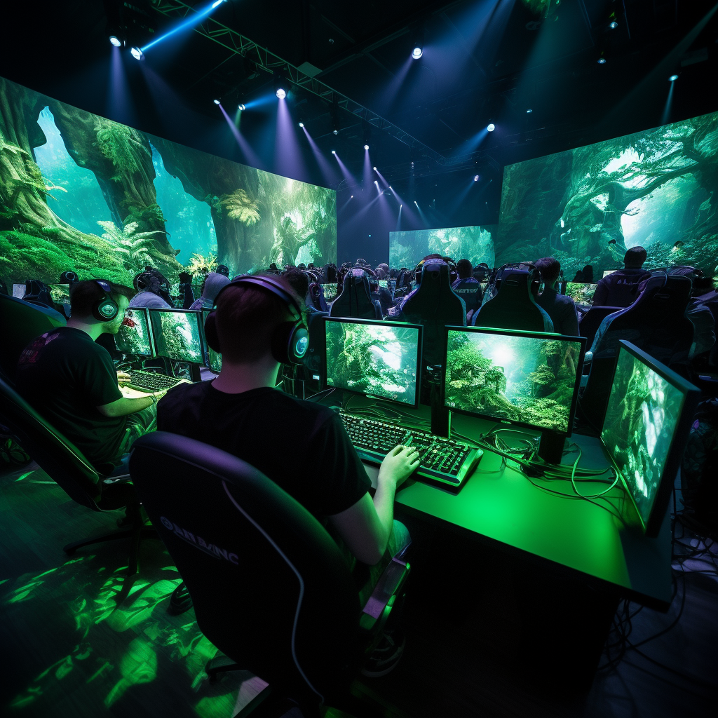 Gamers engaged in intense gameplay with cheering fans