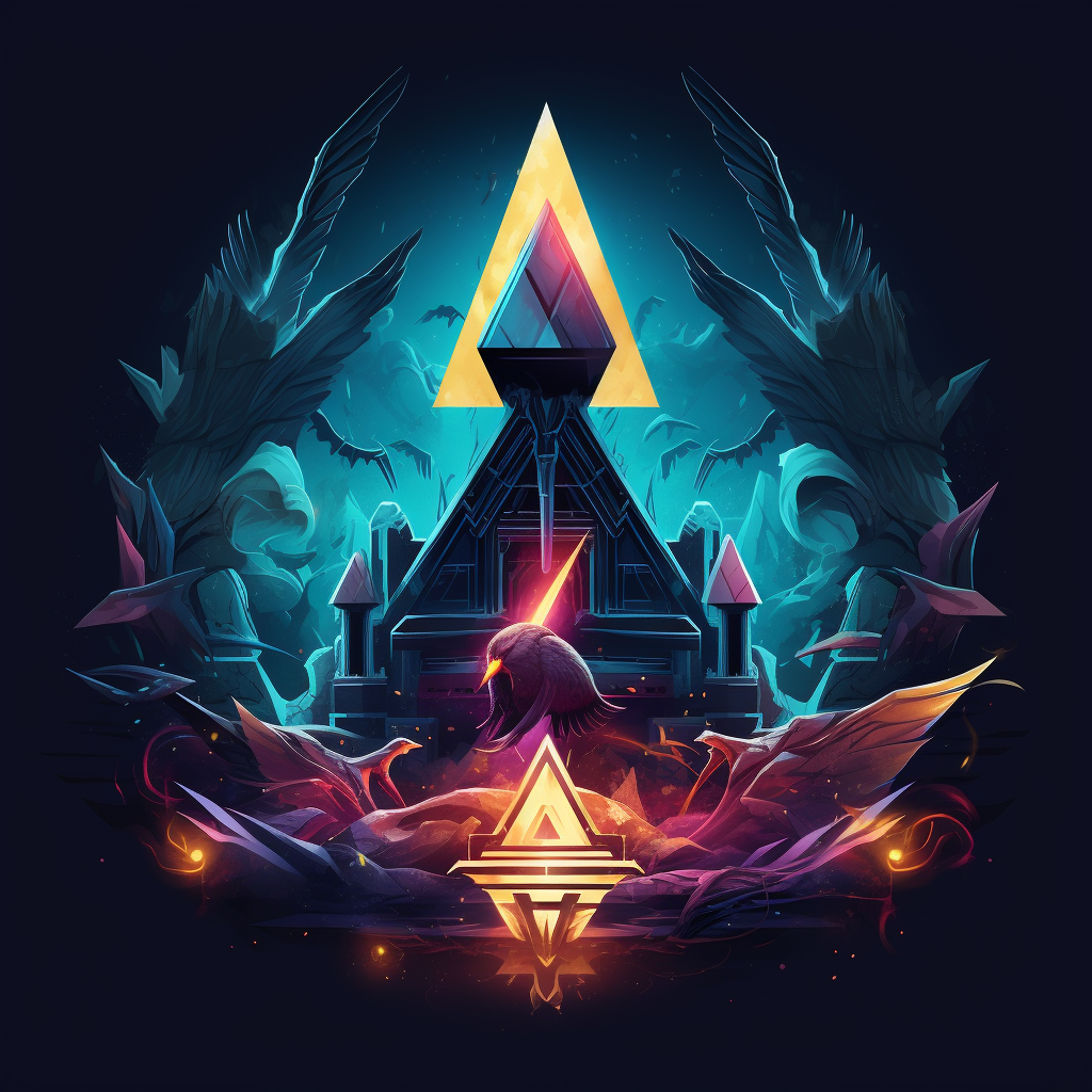 Gaming logo with pyramid, joystick, and phoenix