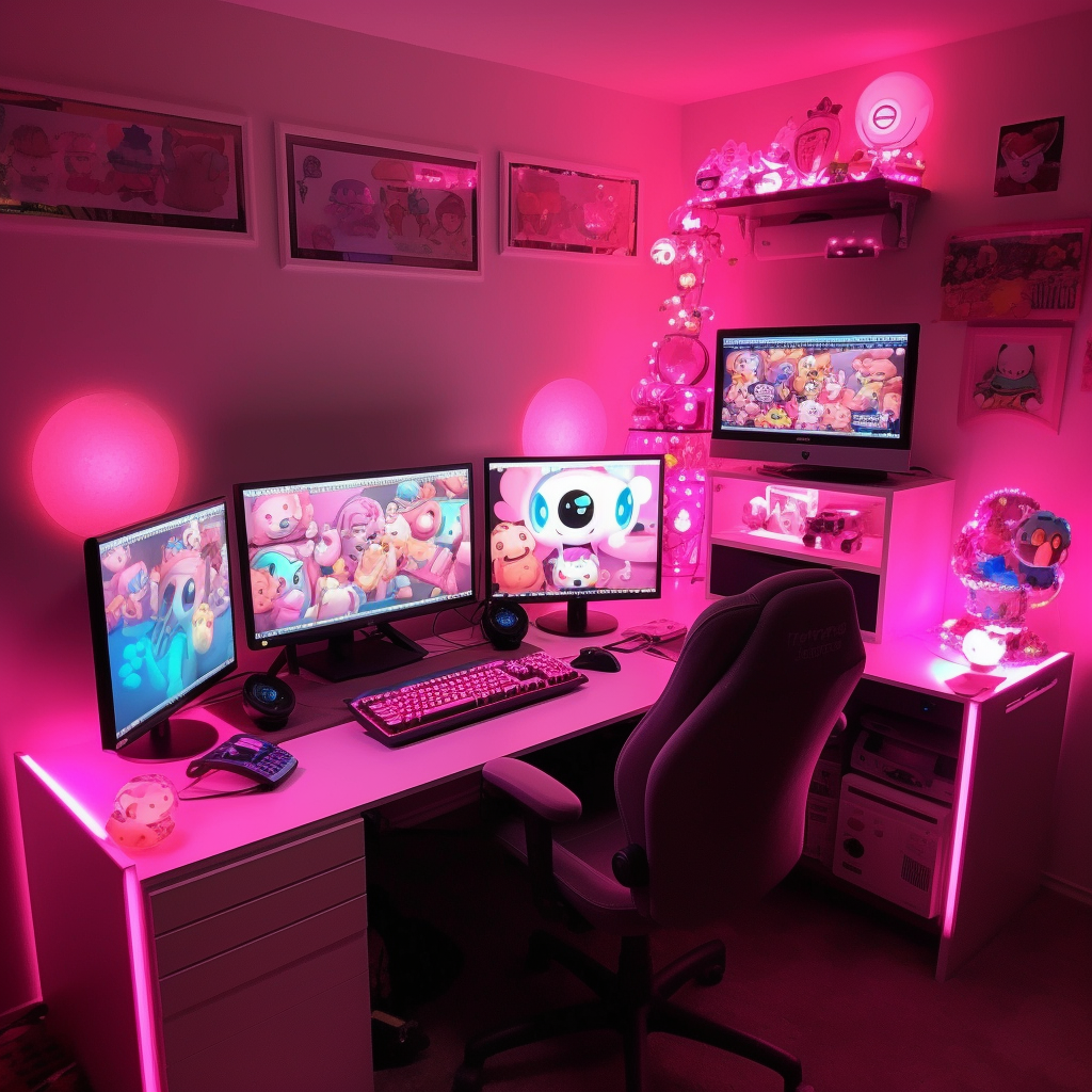 Pink theme gaming computer setup