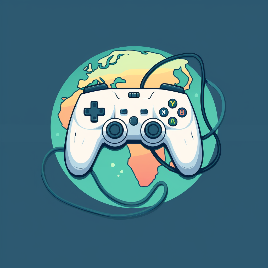 Simplistic cartoon gaming controller connected to Earth with wire