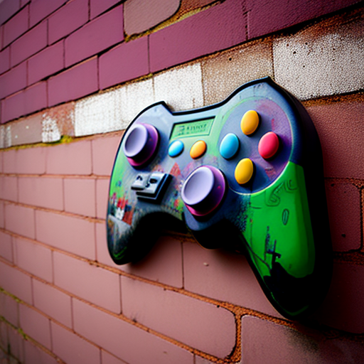 Vibrant gaming controller painted on a wall