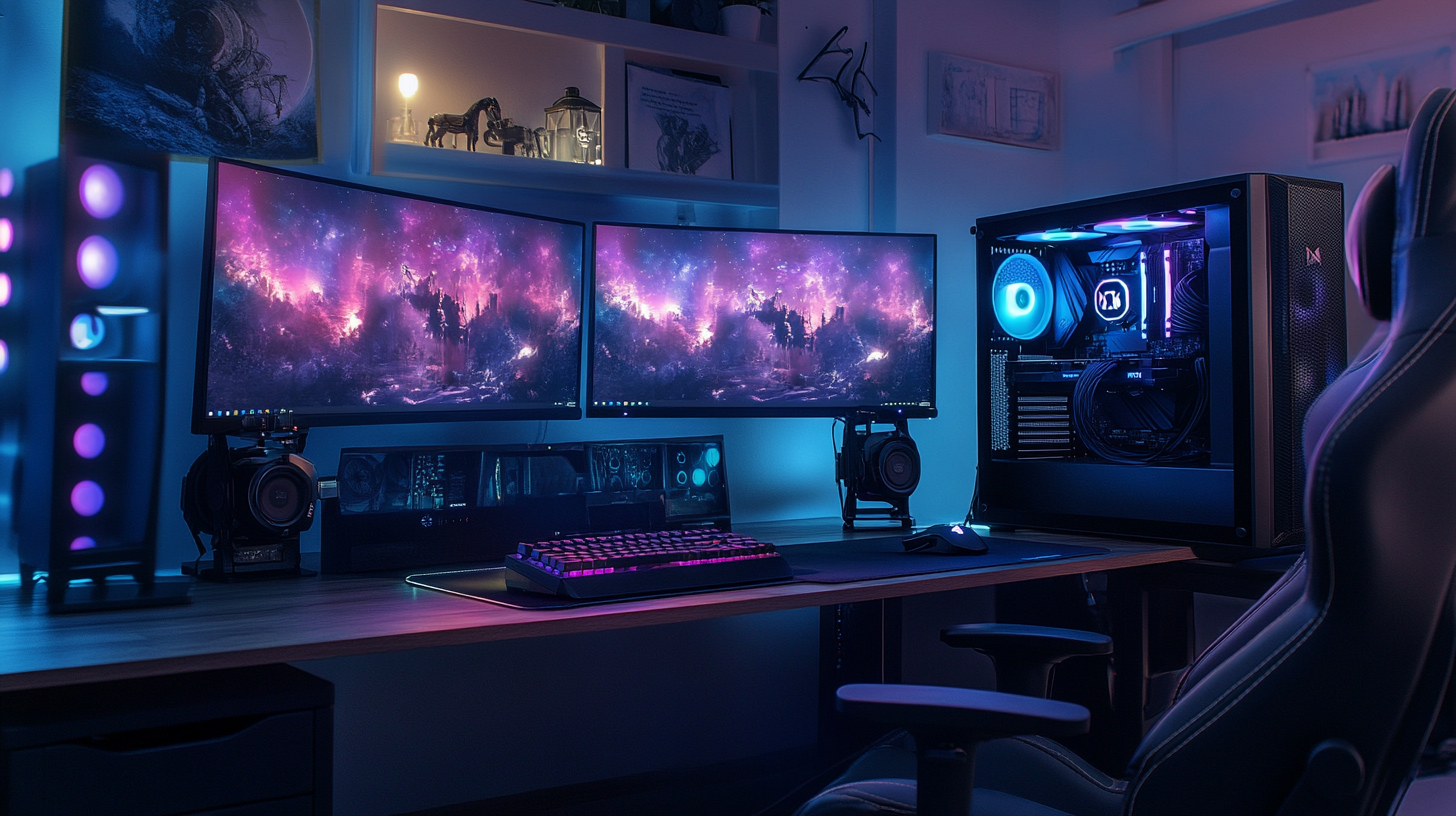 Modern Gaming Setup Desk Monitors