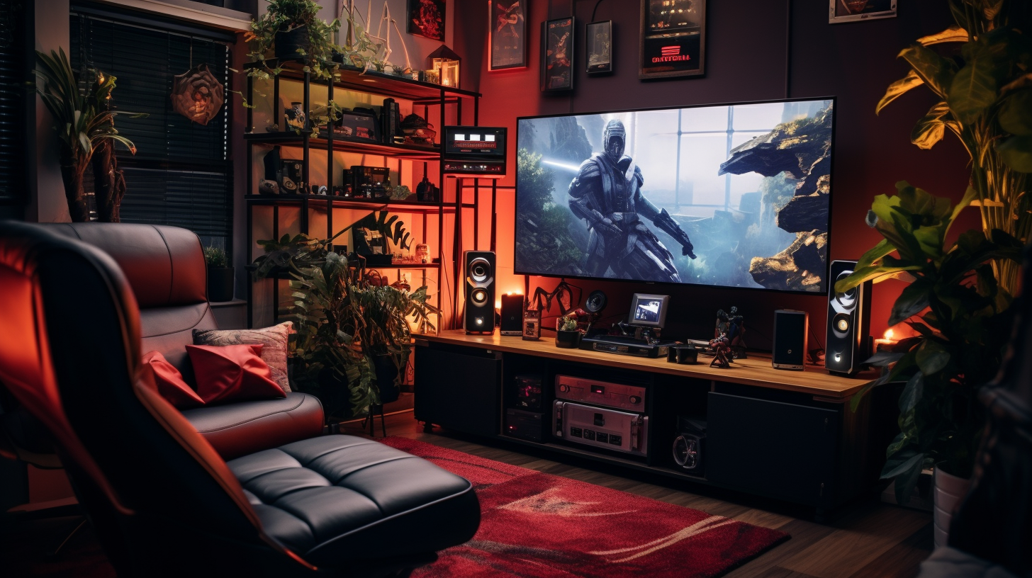 Modern gaming setup in living room