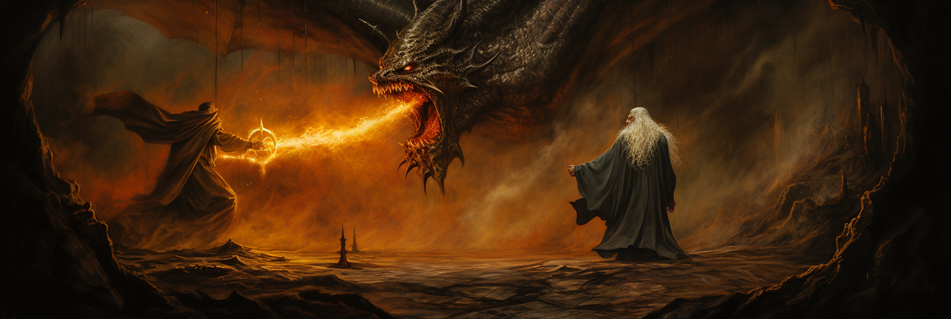 Powerful Gandalf battles fearsome Balrog