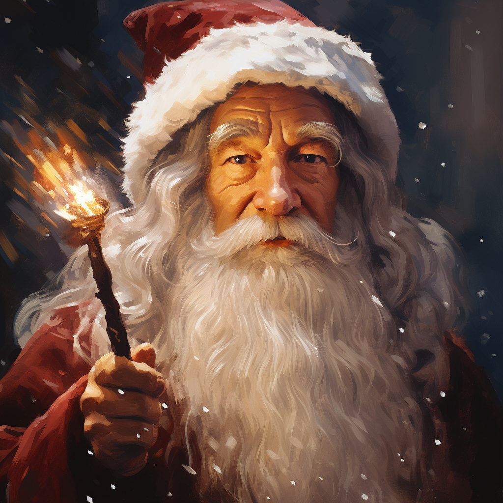 Gandalf dressed as Santa spreading joy