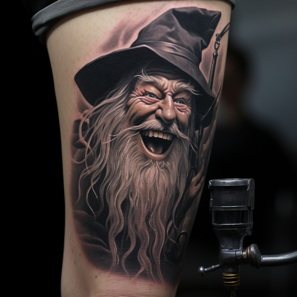 Gandalf with Tattoo Machine Laughing