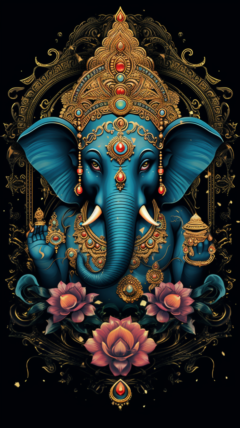 Ganesh with jeweled dark lineart