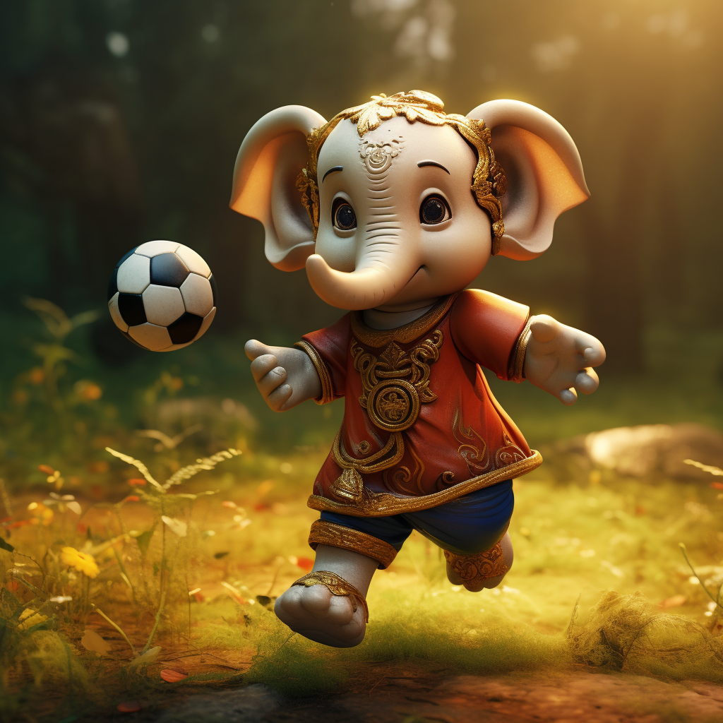 Cute kid Ganesha playing with football