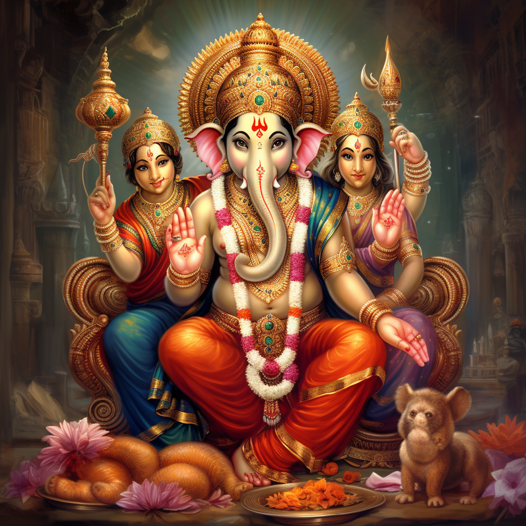 Ganesha with Shiva and Parvati - Divine Blessings