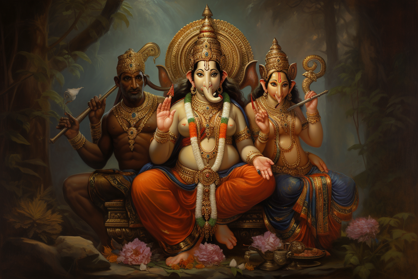 Divine Lord Ganesha with Shiva and Parvati