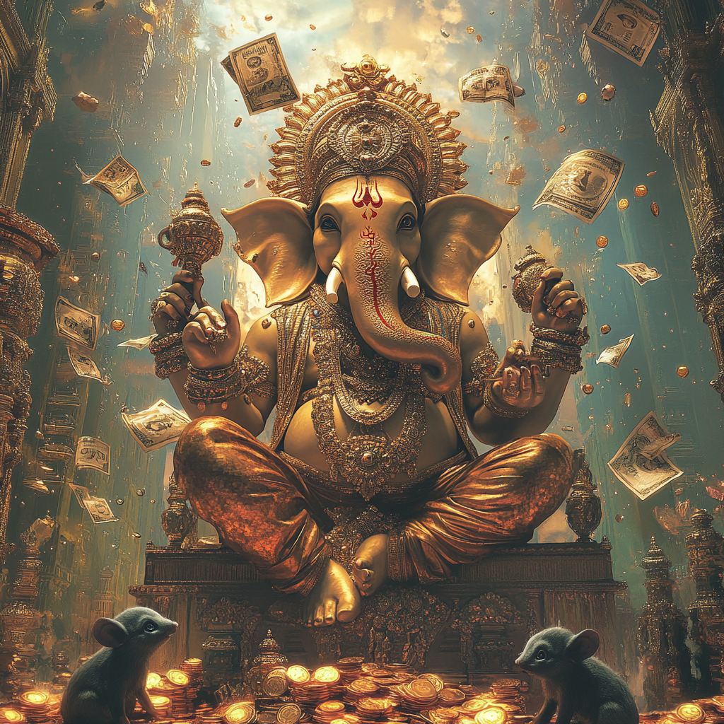 Radiant Ganesha statue with metallic elements