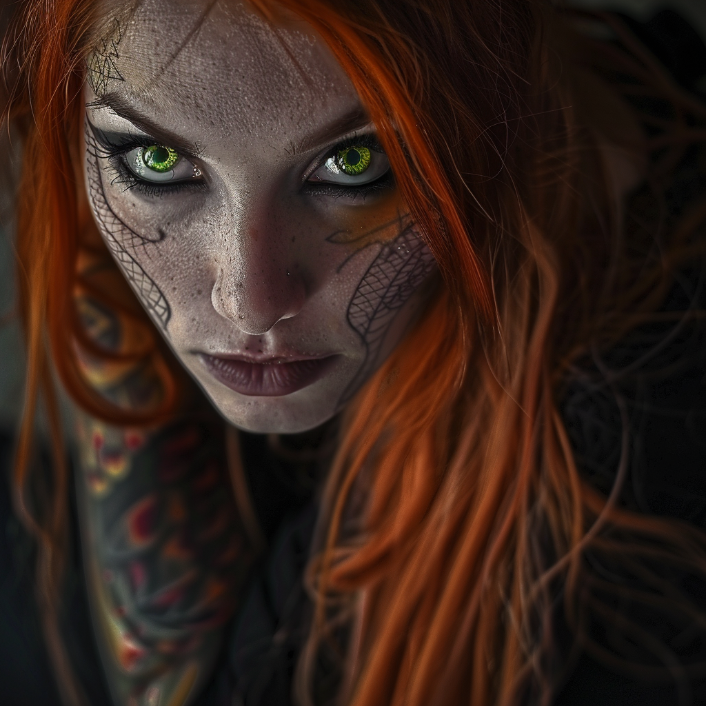 Female vampire with red hair and green eyes