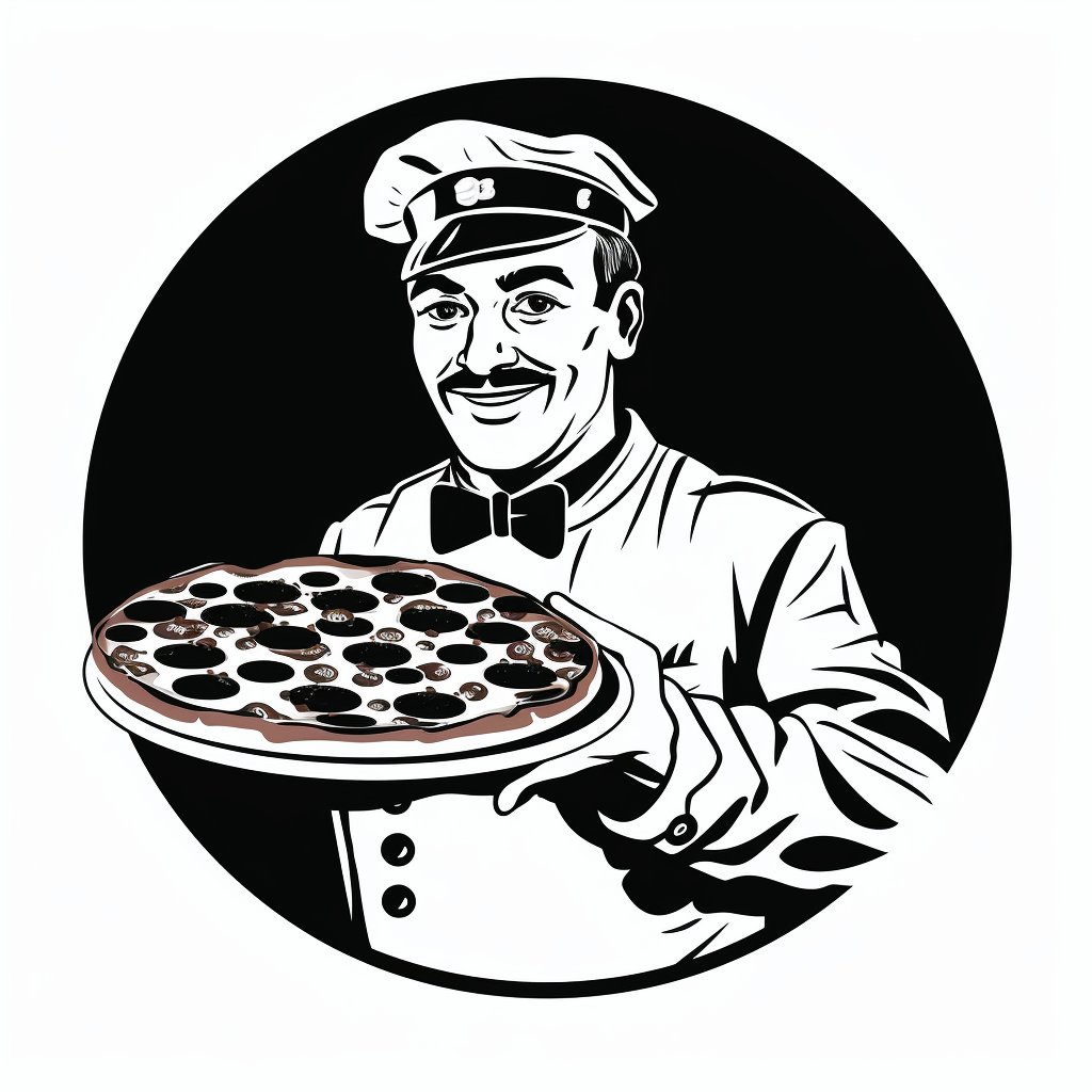 Gangster chef holding pizza cartoon