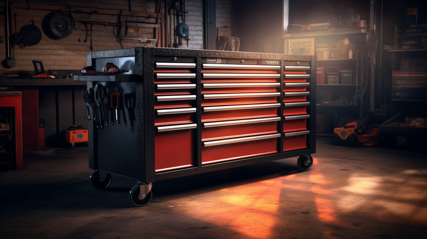 Photorealistic image of a garage roller cabinet tool box