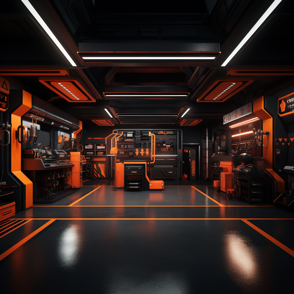 3D garage workshop colorgrading layout