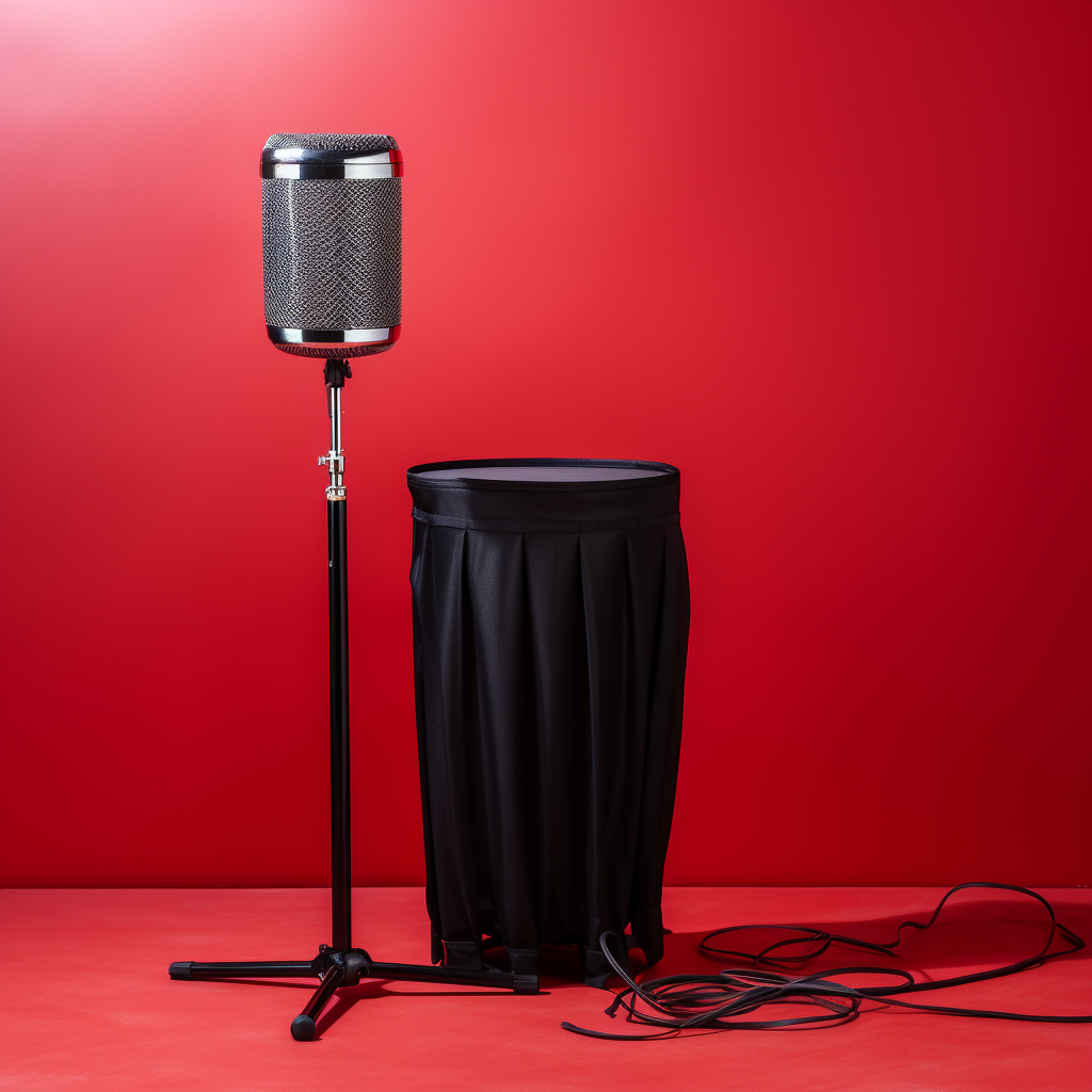 Garbage can and microphone stand side by side