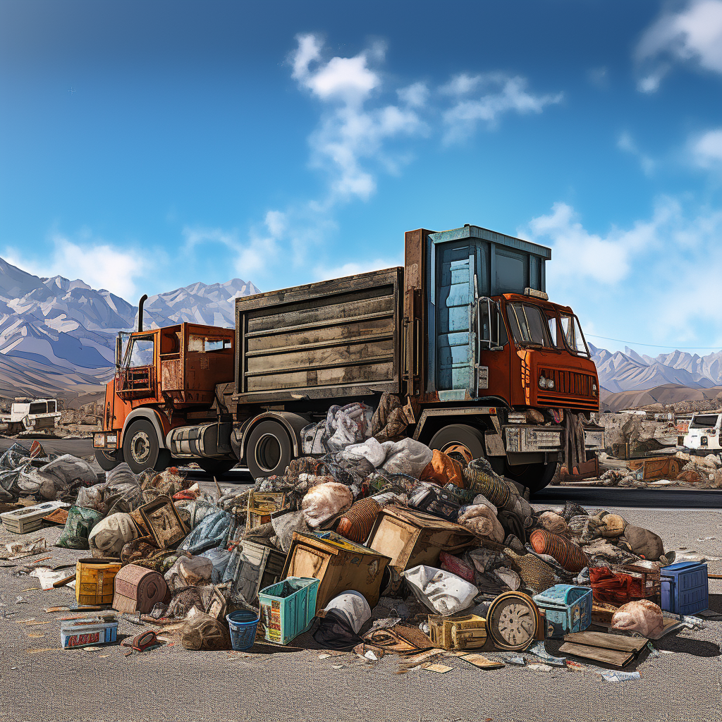 Scene with Garbage Piles - Donations, Recyclables, and Landfill Items