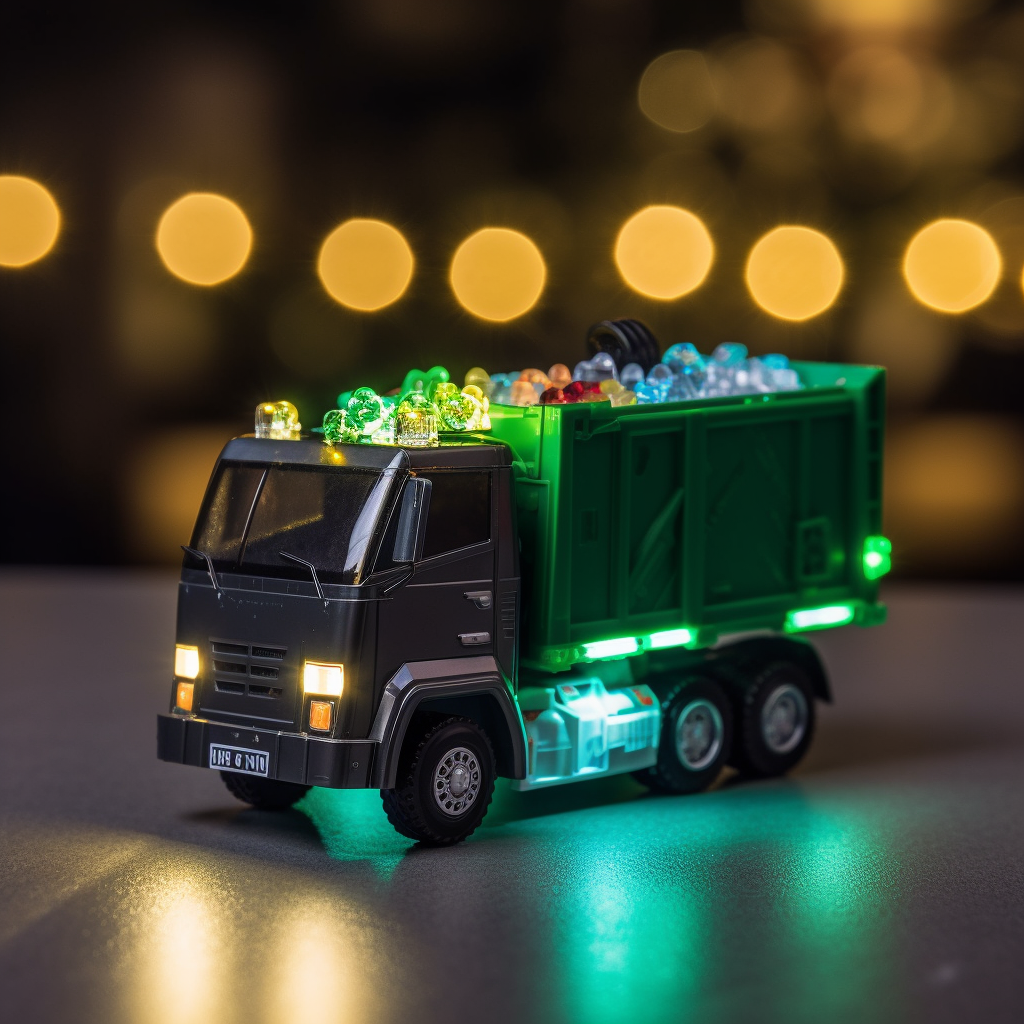 Garbage truck with flashing lights