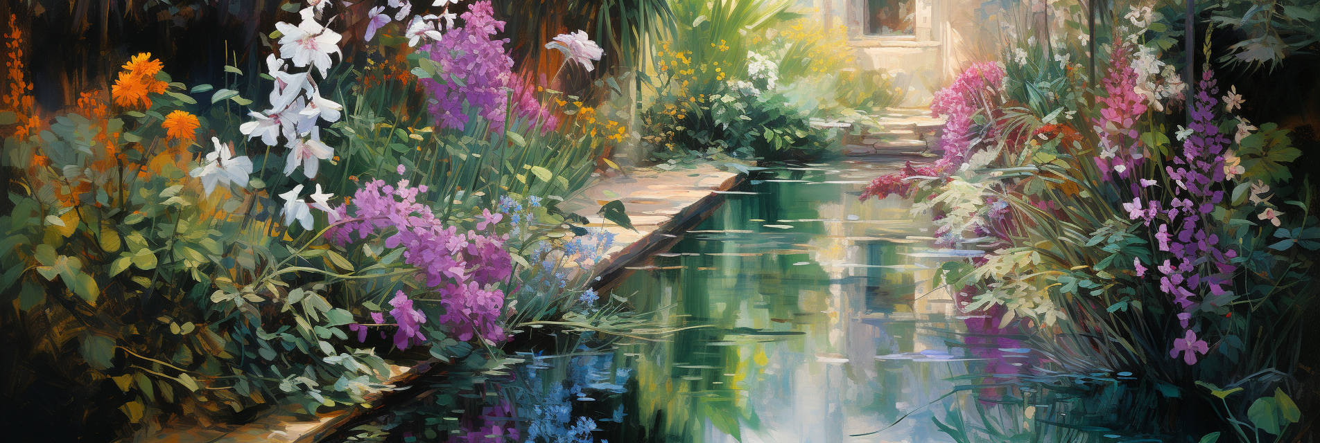 Colorful garden with lagoon